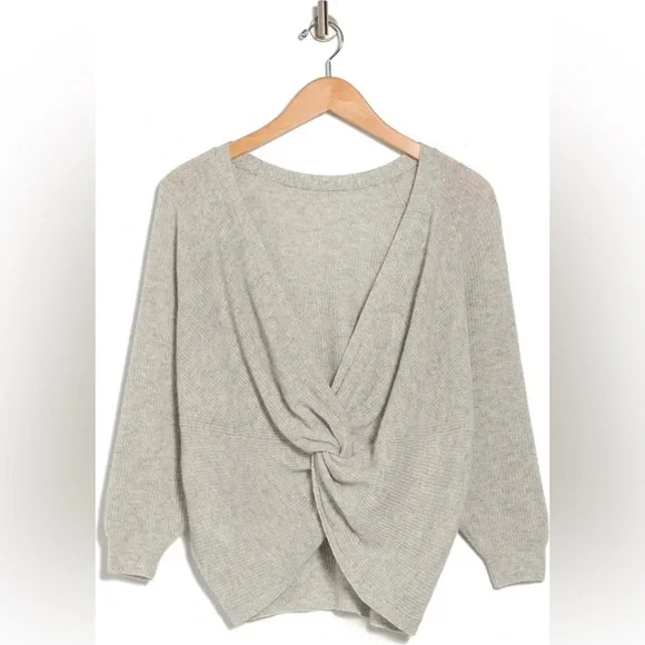 BA&SH 100% Cashmere “Cramy” Twist Back Ribbed Knit Sweater in Grey Sz S - Picture 7 of 14